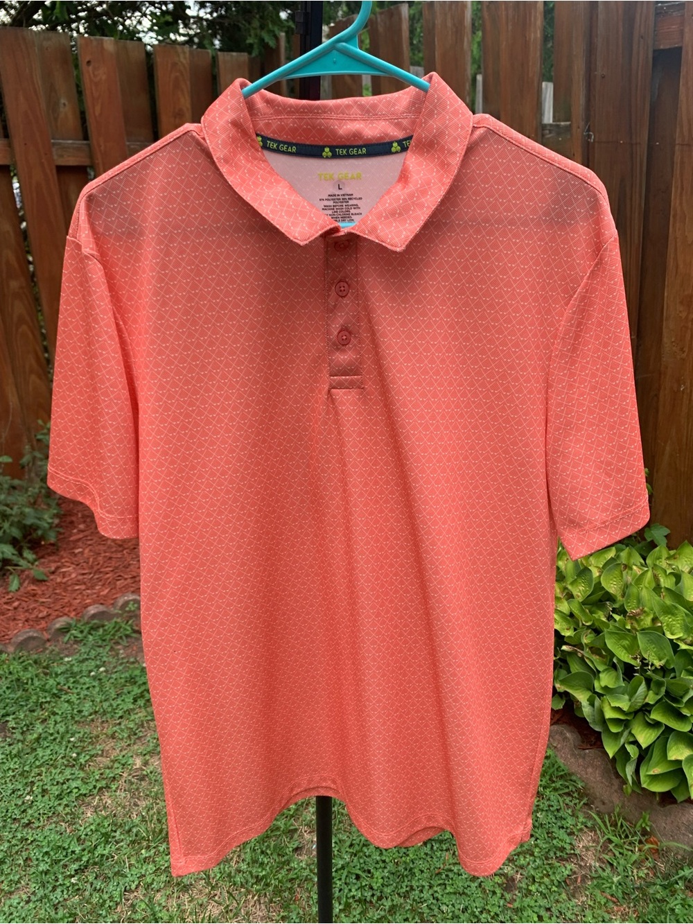 tek gear Coral-Orange Short Sleeve Polo with Diamond Microprint